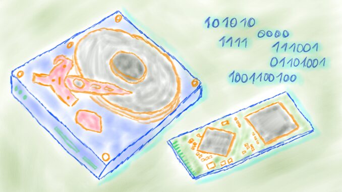 Auf rotierenden magnetischen Scheiben oder in kleinen Chips - wie lassen sich Daten heutzutage am besten speichern? Beide Systeme haben ihre spezifischen Vor- und Nachteile.